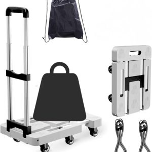 6-Wheel Heavy Duty Folding Hand Truck, 500 lbs Capacity, Adjustable Handle & Base, Portable Dolly with 2 Ropes & Storage Bag (Gray)