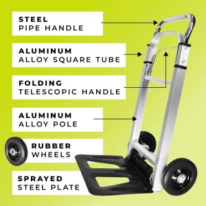Heavy Duty Aluminium Folding Hand Truck Trolley, Multi-Purpose Sack Barrow Cart, 90kg Max Load Capacity
