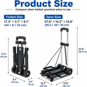 Folding Aluminum Hand Truck, 30kg / 66lb Capacity, Heavy Duty Multi-Functional Portable Luggage Trolley