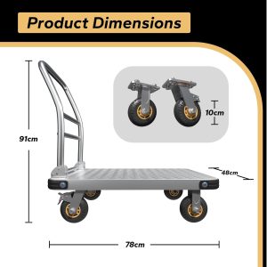 680 kg Capacity Folding Platform Trolley, 78×48 cm Heavy Duty Flatbed with 10 cm Braked Wheels, for Furniture & Appliances, Compact Storage, Silver