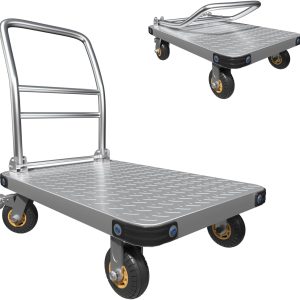 680 kg Capacity Folding Platform Trolley, 78×48 cm Heavy Duty Flatbed with 10 cm Braked Wheels, for Furniture & Appliances, Compact Storage, Silver