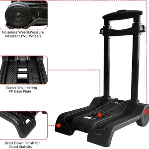 Folding Hand Truck, 40kg Capacity, Lightweight 3.1lbs, Adjustable Drawbar, Silent PVC Wheels, Compact Utility Cart