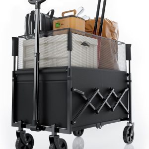 Folding Utility Wagon Cart with Wheels, 120L Capacity, Black
