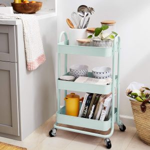 3-Tier Rolling Utility Cart – Mint Green