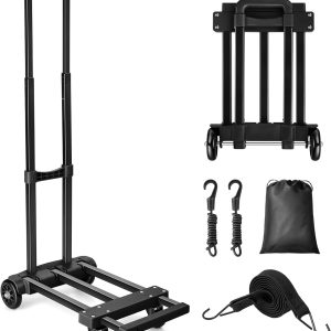 Folding Hand Truck, 155 lbs Heavy Duty Luggage Cart, 4 Wheels Solid Construction, Portable Fold Up Dolly for Travel, Moving and Office Use