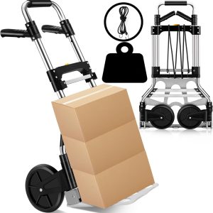 Folding Hand Truck Dolly Cart, 330 LB Capacity, Portable Aluminum with Telescoping Handle and Rubber Wheels